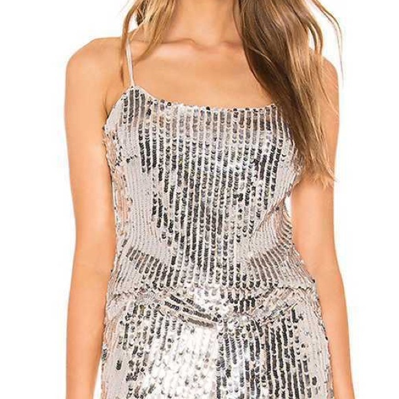 Silver Sequin Tank Embellishment Crop Top S - Picture 3 of 6